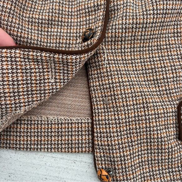 Vintage 60s Douglas Make Brown Tweed Houndstooth Vest Small? - Picture 2 of 11